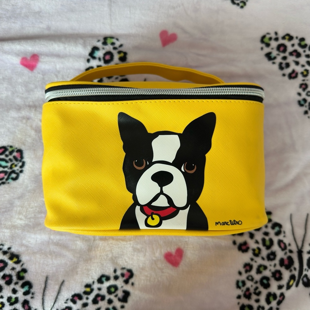 Marc Tetro Yellow Cosmetic Bag with Dog Design NWOT